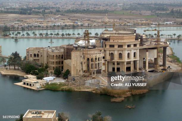 An aerial view shows one of the castles of executed Iraqi president Saddam Hussein in western Baghdad on March 18, 2008. Saddam's castles near...