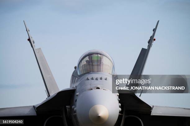 Finnish Air Force's F-18 prepares to take off from Orland Air Base during the The Arctic Fighter Meet exercises occurring from August 21 to 25 in...