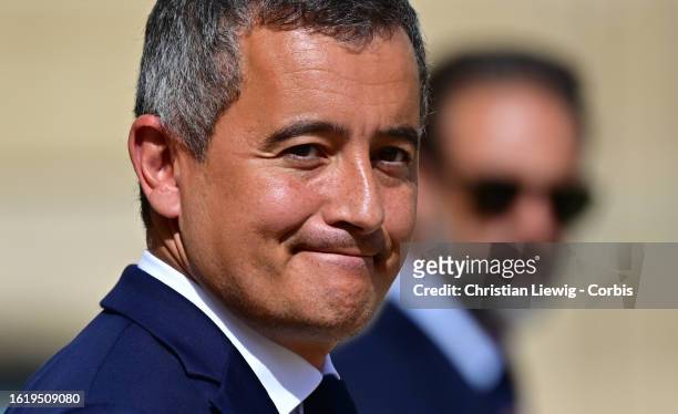 French Interior Minister Gerald Darmanin during the weekly cabinet meeting at the presidential Elysee Palace on August 23, 2023 in Paris, France.