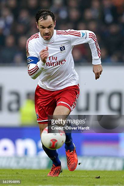 Heiko Westermann of Hamburg during the Bundesliga match between Hamburger SV and Borussia Moenchengladbach at Imtech Arena on February 16, 2013 in...