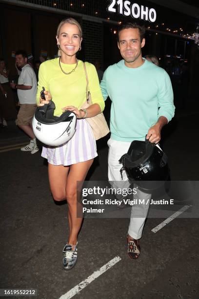 Vogue Williams and husband Spencer Matthews seen leaving 21Soho after their Spencer & Vogue - live podcast on August 16, 2023 in London, England.