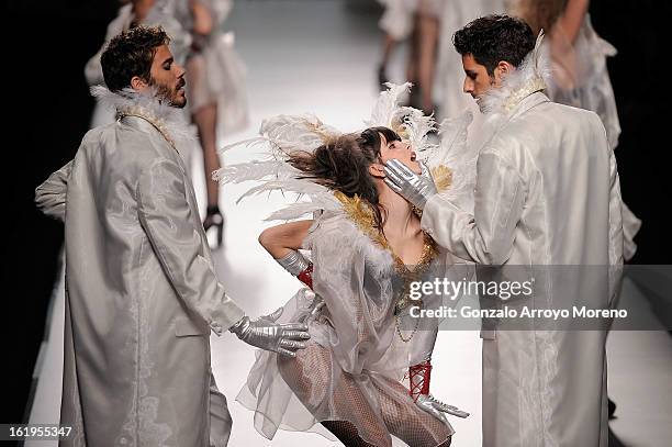 Models showcase designs by Francis Montesinos on the runway at the Francis Montesinos show during Mercedes Benz Fashion Week Madrid Fall/Winter...