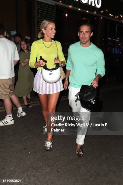 Vogue Williams and husband Spencer Matthews seen leaving 21Soho after their Spencer & Vogue - live podcast on August 16, 2023 in London, England.