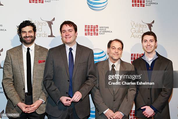 Writers Rob Dubbin, Michael Brumm and guests attends the 65th Annual Writers Guild East Coast Awards at B.B. King Blues Club & Grill on February 17,...