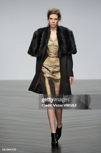 Model walks the runway during the Zoe Jordan Ready to Wear Fall/Winter 2013-2014 show as part of the London Fashion Week Fall/Winter 2013/14 at...