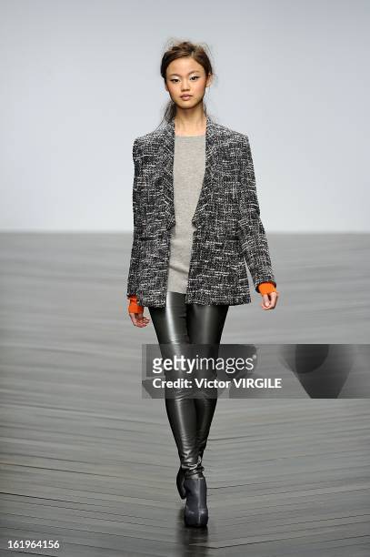 Model walks the runway during the Zoe Jordan Ready to Wear Fall/Winter 2013-2014 show as part of the London Fashion Week Fall/Winter 2013/14 at...
