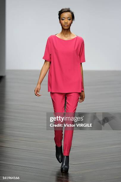 Model walks the runway during the Zoe Jordan Ready to Wear Fall/Winter 2013-2014 show as part of the London Fashion Week Fall/Winter 2013/14 at...