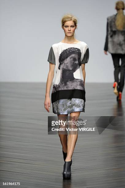 Model walks the runway during the Zoe Jordan Ready to Wear Fall/Winter 2013-2014 show as part of the London Fashion Week Fall/Winter 2013/14 at...