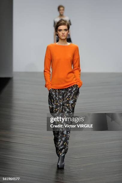 Model walks the runway during the Zoe Jordan Ready to Wear Fall/Winter 2013-2014 show as part of the London Fashion Week Fall/Winter 2013/14 at...