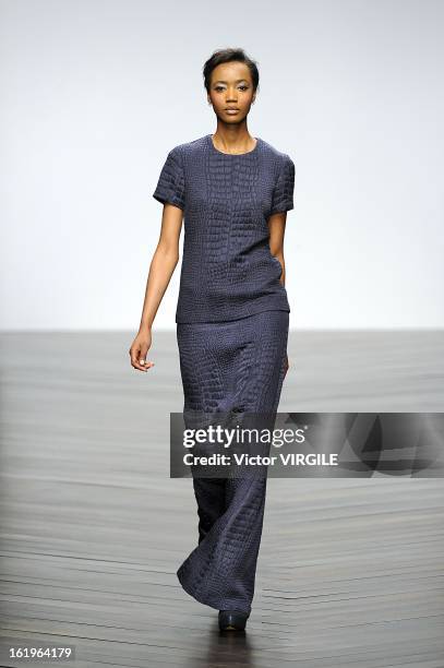 Model walks the runway during the Zoe Jordan Ready to Wear Fall/Winter 2013-2014 show as part of the London Fashion Week Fall/Winter 2013/14 at...