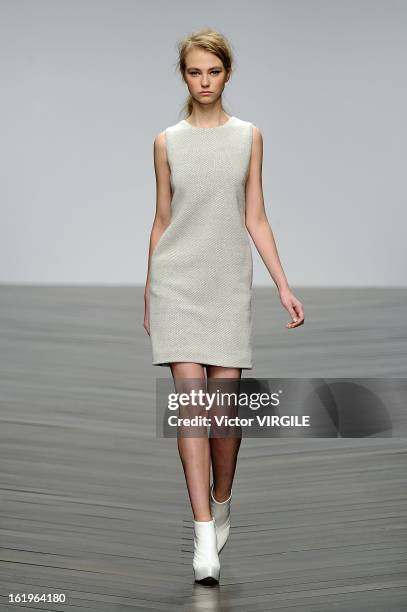 Model walks the runway during the Zoe Jordan Ready to Wear Fall/Winter 2013-2014 show as part of the London Fashion Week Fall/Winter 2013/14 at...