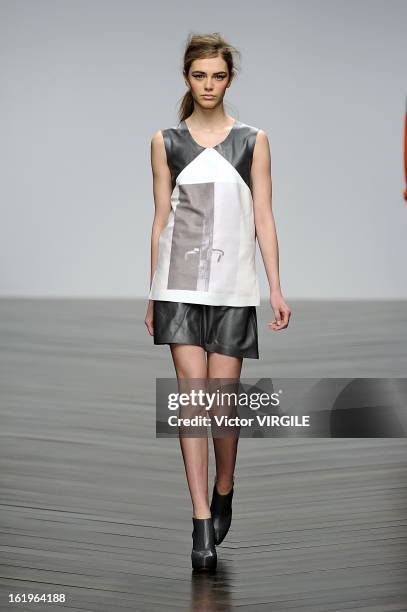 Model walks the runway during the Zoe Jordan Ready to Wear Fall/Winter 2013-2014 show as part of the London Fashion Week Fall/Winter 2013/14 at...