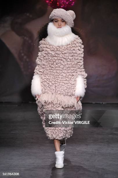 Model walks the runway during the Sister By Sibling Ready to Wear Fall/Winter 2013-2014 show as part of the London Fashion Week on February 16, 2013...