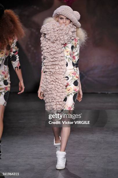 Model walks the runway during the Sister By Sibling Ready to Wear Fall/Winter 2013-2014 show as part of the London Fashion Week on February 16, 2013...