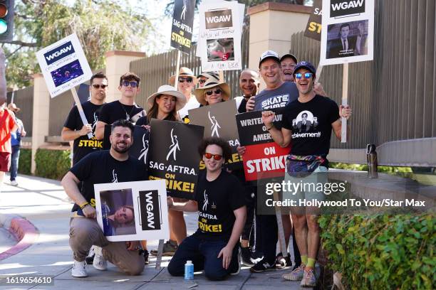 Kevin McHale, Jenna Ushkowitz, Patrick Gallagher, Iqbal Theba, Dot Marie Jones, Michael Hitchcock, Darren Criss and Josh Sussman walk the picket line...