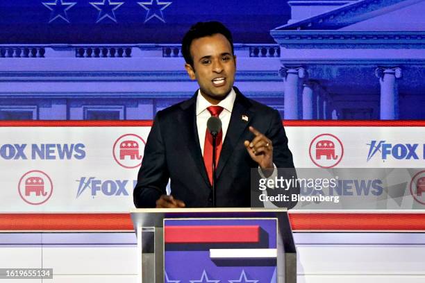 Vivek Ramaswamy, chairman and co-founder of Strive Asset Management and 2024 Republican presidential candidate, during the Republican primary...
