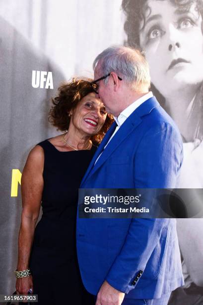 Adriana Altaras and Joachim Krol during the UFA-Filmnaechte pre-reception at Bertelsmann capital representative office on August 23, 2023 in Berlin,...