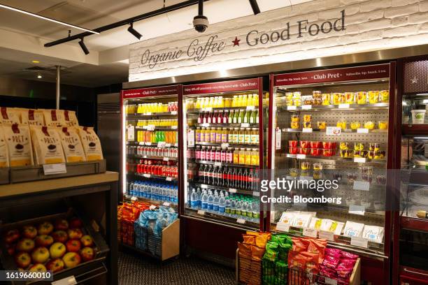 Food and drink for sale at a Pret A Manger store in the Canary Wharf business district of London, UK, on Tuesday, Aug. 22, 2023. In a post-pandemic...