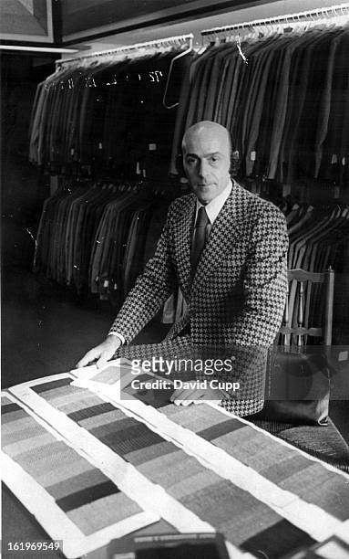 Designer Luciano Franzoni In Experimental Suit; Creator of "obelisk" look stresses comfort in Hart show.;