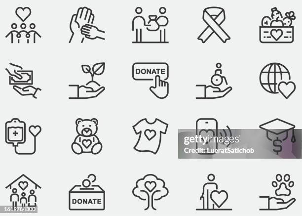 donating, giving,donation,charity,blood donation,ngo,button for online donate,donate children's toys,support,give help online,a helping hand, volunteer,heart shape,donation box,fundraising. line icons - tshirt stock illustrations