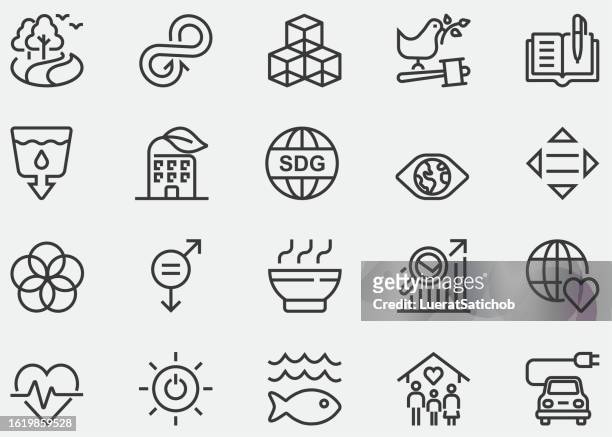 sdgs 17 goals, sustainable development goals, ecology, globe, save the planet, environmental protection, growing clean eco planet earth fund , developed in cooperation with un system. line icons - sustainable development goals 幅插畫檔、美工圖案、卡通及圖標