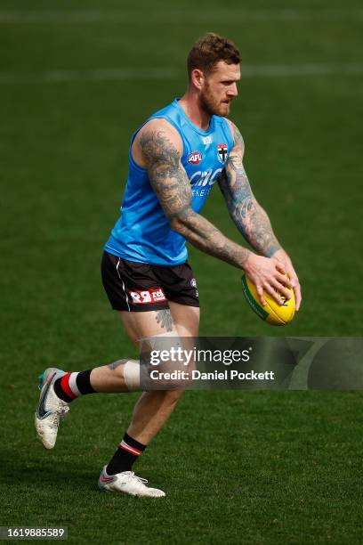 Tim Membrey of the Saints in action during a St Kilda Saints AFL training session at RSEA Park on August 17, 2023 in Melbourne, Australia.