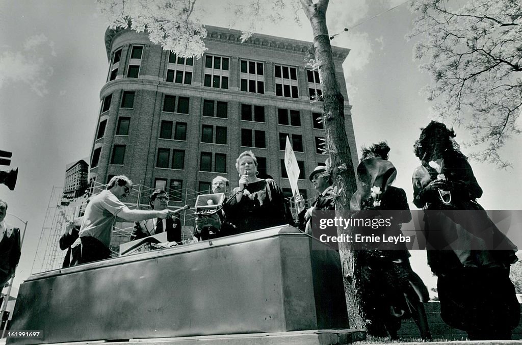 MAY 23 1990; A Funeral ceremony was given last Friday for the doomed Central Bank building, led by D