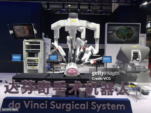 Da Vinci Surgical System performs surgery during 2023 World Robot Conference at Beijing Etrong International Exhibition & Convention Center on August...