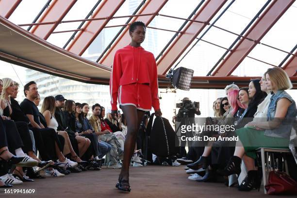 Models showcase designs during the Aje Athletica runway