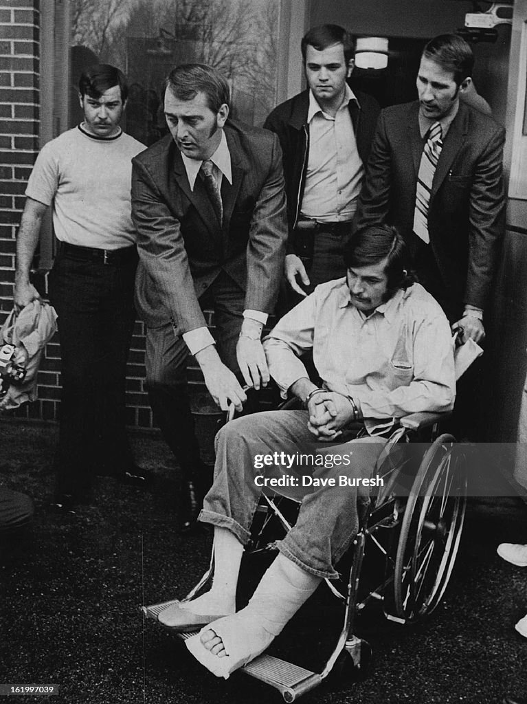 JAN 19 1972, JAN 21 1972, JAN 21 2001; Suspect Richard Charles LaPoint is Wheeled from Logan County