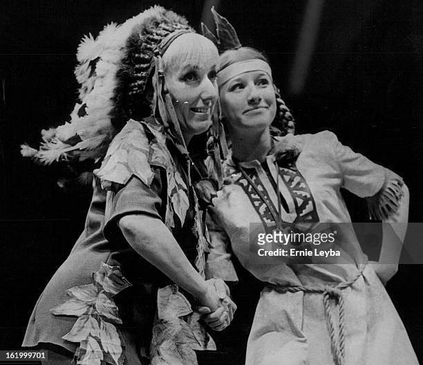 Peter Pan' Ready to Fly at the Bonfils Theatre; Kit Andree as Peter Pan, left, makes an Indian pact with Tiger lily, played by Julie van Buskirk, in...