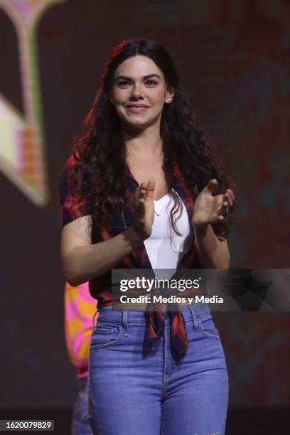 Livia Brito looks on during the "Minas de Pasión" presentation at Televisa San Angel on August 16, 2023 in Mexico City, Mexico.