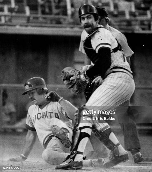 Wichita's Ed Putman is Out at Home; Denver catcher Bob Reece whirls