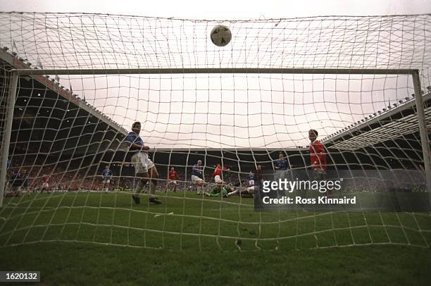 Gianluca Festa of Middlesbrough scores their third goal during the FA Cup Semi-Final against Chesterfield at Old Trafford in Manchester, England. The...