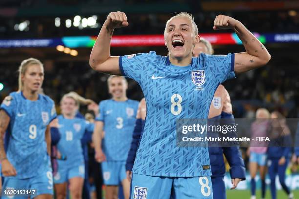 Georgia Stanway of England celebrates after the team's 3-1 victory and advance to the final following the FIFA Women's World Cup Australia & New...