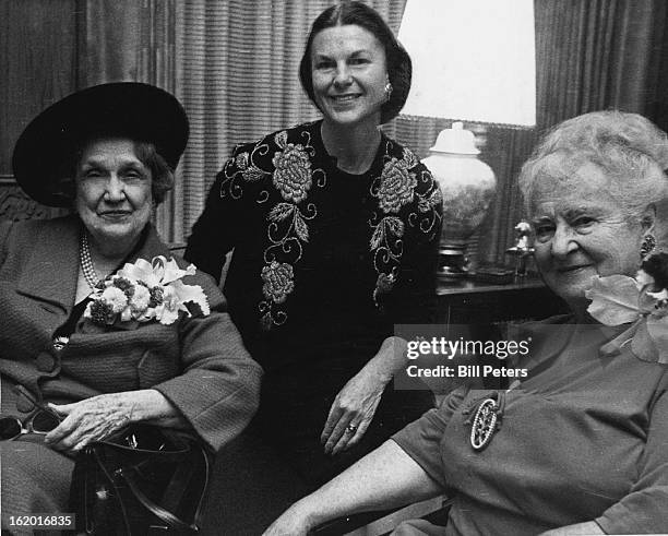 Mother and Daughter Entertain Perle Mesta At New Home; Denver visitor Perle Mesta converses with Mrs. Charles Gates and Mrs. Gates' daughter, Mrs....