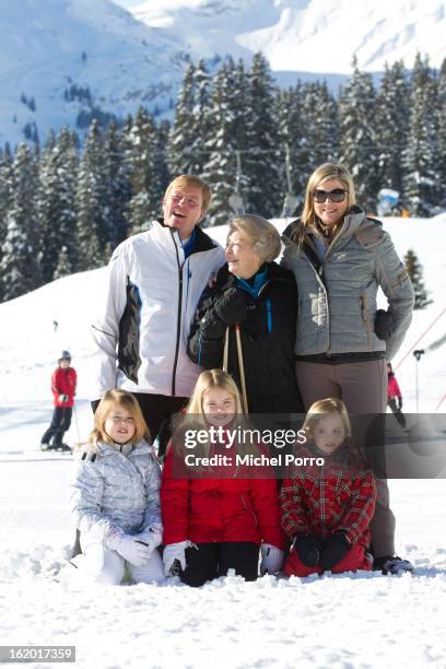 Crown Prince Willem Alexander, Princess Maxima, Queen Beatrix, Princesses Alexia, Amalia and Ariane of The Netherlands pose at the annual winter...