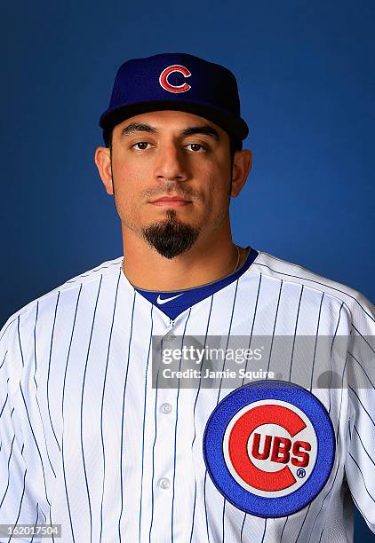 Pitcher Matt Garza poses during Chicago Cubs photo day on February 18, 2013 at HoHoKam Park in Mesa, Arizona.