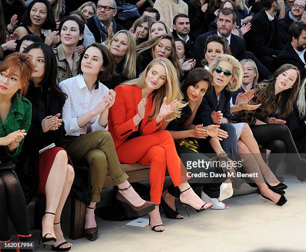 Kim Hee-sun, Vicki Zhao, Michelle Dockery, Rosie Huntington-Whiteley, Freida Pinto, Rita Ora, Kate Beckinsale, and Lily Mo Sheen sit in the front row...