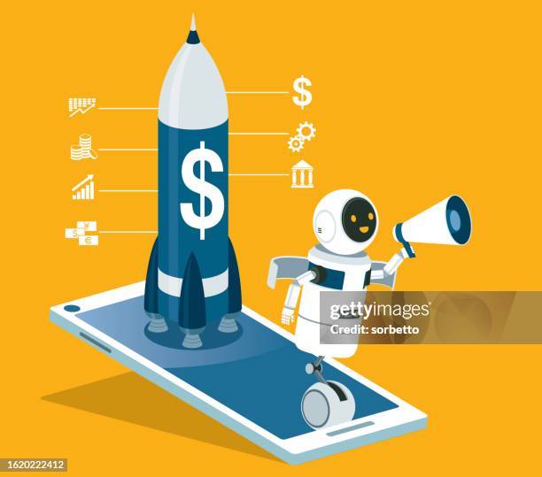startup - rocket and mobile phone - android phone stock illustrations