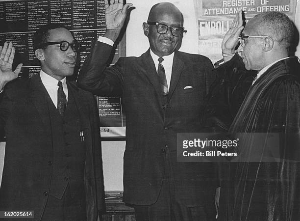 New Presidents Of NAACP Branches sworn in; L to R: Hans R Petersen, WG Howell, Judge James C Flanigan.