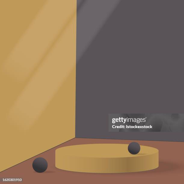 3d background with  a minimal podium scene in a empty room - corner stock illustrations