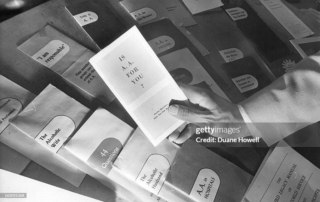 AUG 20 1967, AUG 21 1967; Hand of Alcoholics Anonymous Member Points to Available Literature; Colora