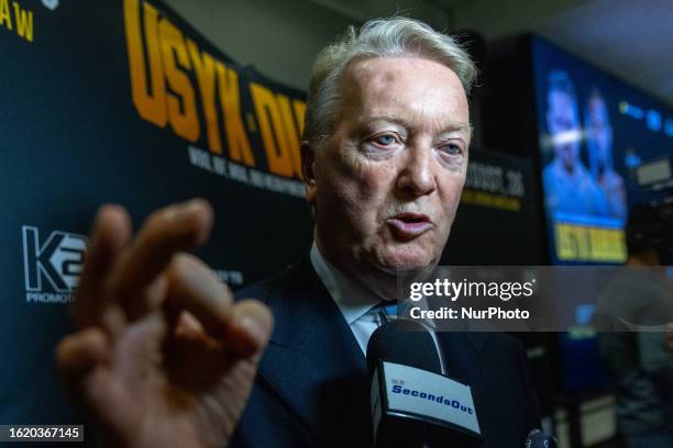 Frank Warren during the press conference before the boxing fight for the WBA, WBO, IBF, IBO belts between Oleksandr Usyk vs Daniel Dubois in Wroclaw,...