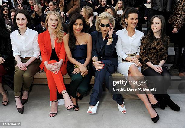 Michelle Dockery, Rosie Huntington-Whiteley, Freida Pinto, Rita Ora, Kate Beckinsale and Lily Mo Sheen sit in the front row for the Burberry Prorsum...