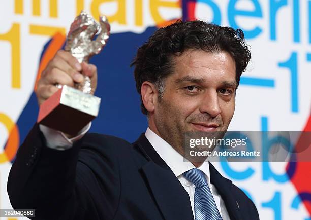 Award winner Danis Tanovic with his Silver Bear at the Award Winners press conference during the 63rd Berlinale International Film Festival at Grand...