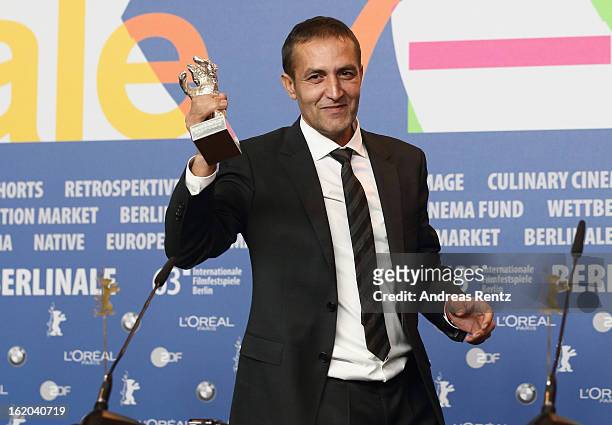Nazif Mujic with his Silver Bear for the best actor award at the Award Winners press conference during the 63rd Berlinale International Film Festival...