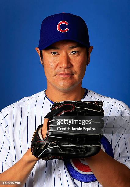 Pitcher Hisanori Takahashi poses during Chicago Cubs photo day on February 18, 2013 at HoHoKam Park in Mesa, Arizona.