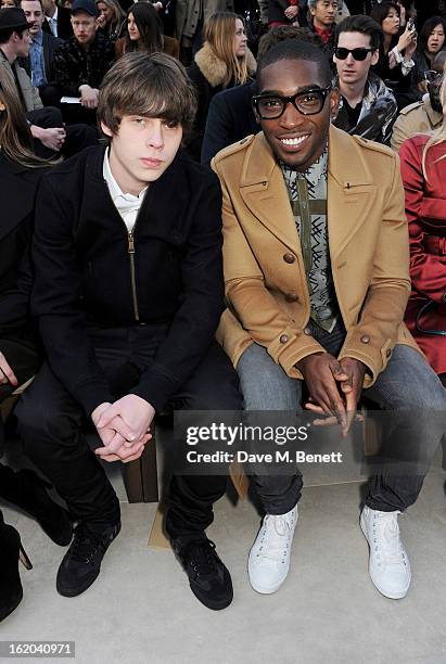 Jake Bugg and Tinie Tempah sit in the front row for the Burberry Prorsum Autumn Winter 2013 Womenswear Show at Kensington Gardens on February 18,...