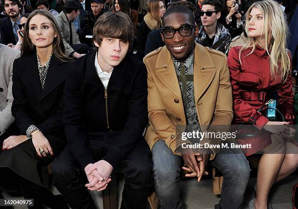 Olivia Palermo, Jake Bugg, Tinie Tempah and Melanie Laurent sit in the front row for the Burberry Prorsum Autumn Winter 2013 Womenswear Show at...